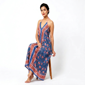 Artisan Hand Block Printed Modern <b>Bohemian</b> Long <b>Dress</b> Sleeveless Spaghetti Strap Comfortable Women's 100% Cotton Floral Maxi - Product Image 1