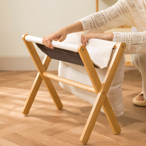 Tabouret pliant avec coussin en bambou et rotin, design minimaliste, repose-pieds ottoman pour salon - Product Image 3