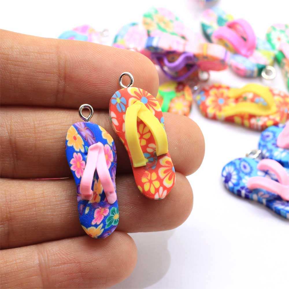 Colorful Polymer Clay 3D Flip Flops Charms Pendant Key Chain Handmade  Crafts Phone Deco Jewelry Making Accessory