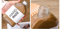Bouteilles en verre carrées personnalisées pour boissons, jus de fruits, café, haut de gamme, 335 ml, 500 ml, 6 oz, avec bouchon à anneau et marquage à chaud