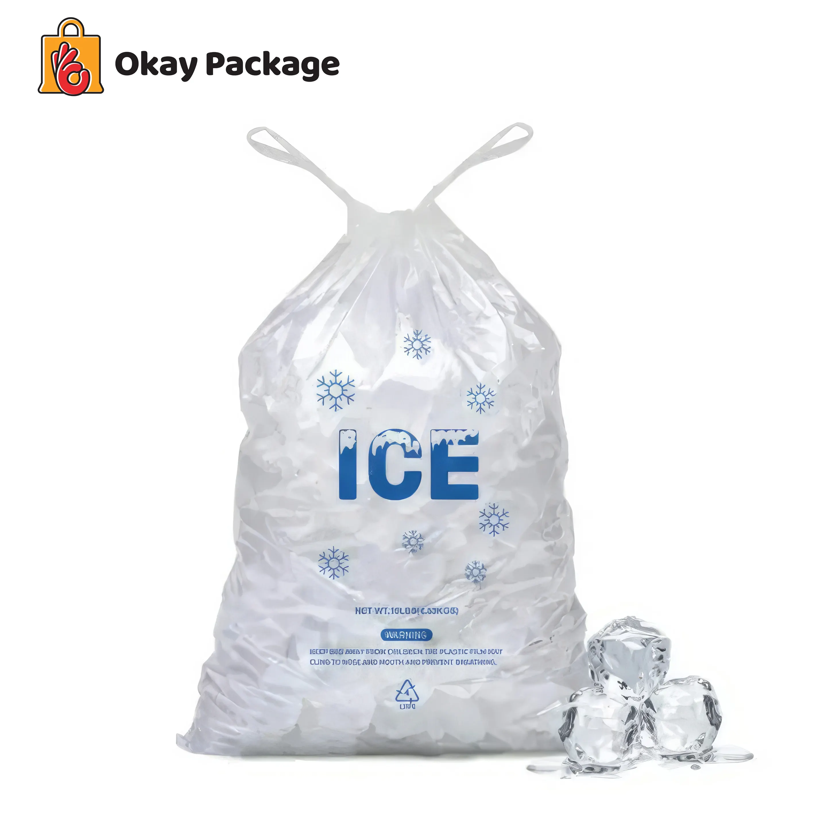 Benutzer definierte Einweg-Eis verpackungs beutel aus klarem Ldpe-Kunststoff 8 lb 10 Lb mit Kordel zug