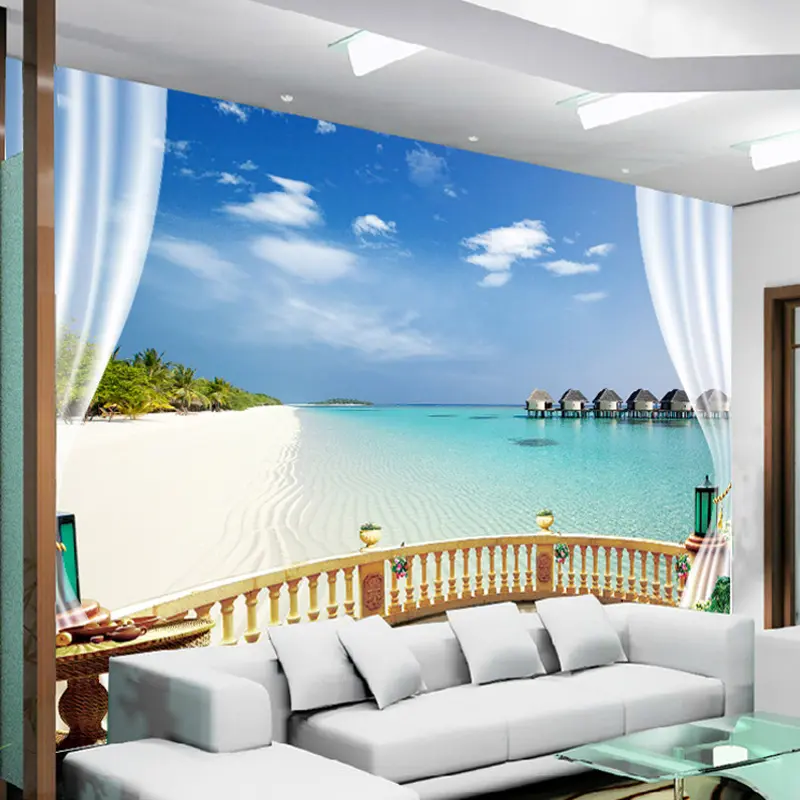 Custom Wall Mural Wallpaper 3D Beach Seaview Wall Painting Living Room Sofa Bedroom Photo Wallpaper Home Decor 3D Wall Murals