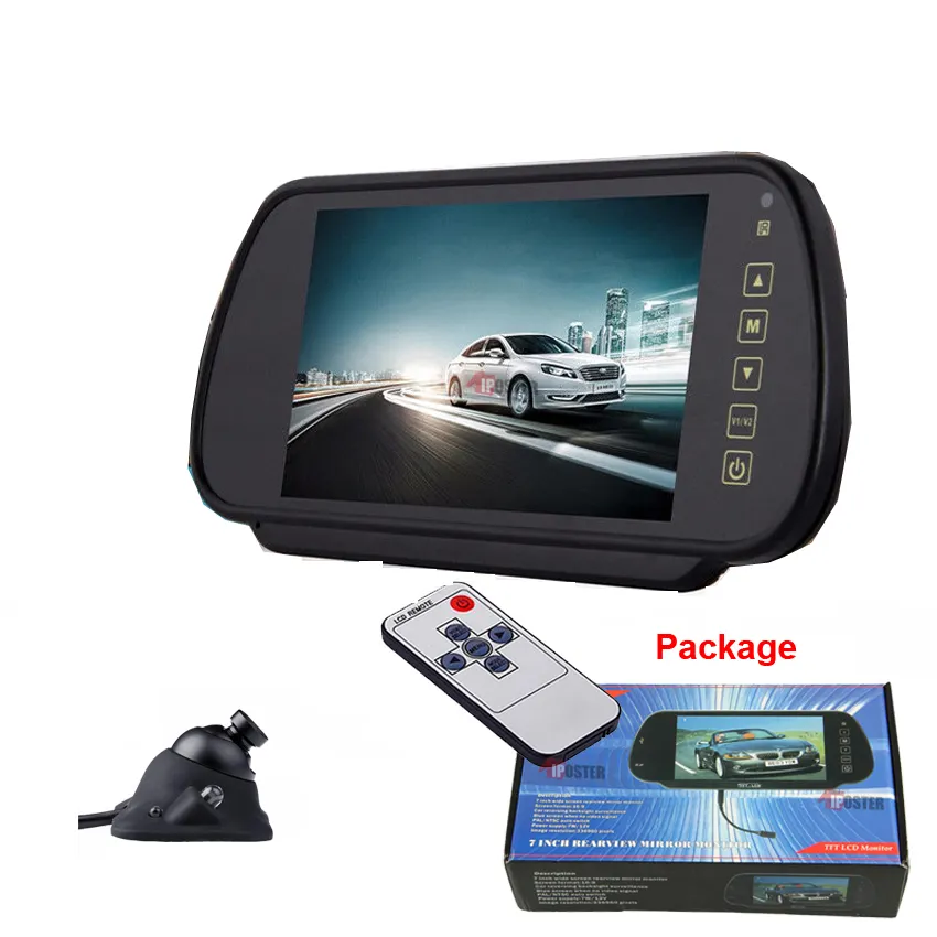 iPoster 7" Touch Screen Car Reverse Mirror Monitor + Rotated CCD Car Rear/Front/Side View Camera Kit