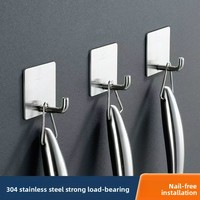 Support mural adhésif robuste en acier inoxydable sans perçage pour cuisine et salle de bain, crochet sans clou sans trace pour sacs, design moderne