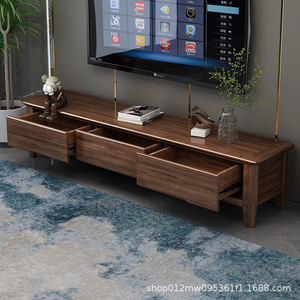 <b>Walnut</b> Solid Wood TV Cabinet <b>Coffee</b> <b>Table</b> Combination Storage Nordic Minimalist Style Living Room Floor Cabinet - Product Image 2