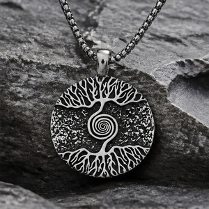 Collar de Acero Inoxidable con Colgante del Árbol del Mundo Vikingo de la Mitología Nórdica, Diseño Geométrico de Plantas, Regalo para Hombre - Product Image 3