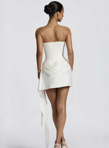 SDM191 elegante abito <span class=keywords><strong>bianco</strong></span> a tubo corto in raso con disossamento senza maniche all'ingrosso nuovo arrivo - Product Image 2