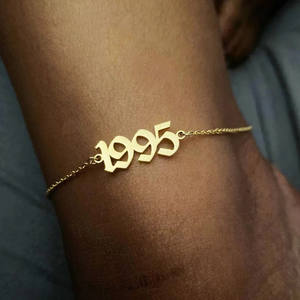 Bracelets de cheville en acier inoxydable pour femmes, numéro d'année en vieux anglais, 1995, bracelet de cheville en or, chaîne de pied, cadeau de bijoux d'Halloween - Product Image 1