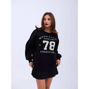 Vestido de suéter para mujer Manhattan Downtown 78 Athletic Dept, cuello redondo, corte holgado, estampado, lavable. - Product Image 1