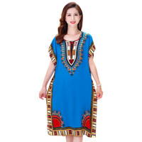 Robes d'Été Amples à Imprimé Africain Manches Chauve-Souris Taille Unique Jupes Dashiki Africaines Décontractées Élégantes Robe Africaine Ethnique Florale