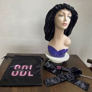 Wholesale 45Cm Large Satin Bonnets Custom Hair Edge Wig <b>Elastic</b> Band <b>Headbands</b> Bag Customized Logo and Bonnet Set - Product Image 1