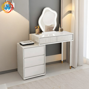 Irregular Cloud LED Mirror <b>Vanity</b> Desk, Luxury White Makeup Table with 5 Drawers & Gold Accents for Bedroom - Product Image 3