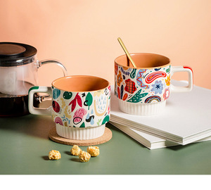 Selfie <b>Ceramic</b> <b>Mug</b> Stripes Can Be Stacked for Small Breakfast Advanced Feeling Makes Girls' Ins-flavored Milk Coffee Cup - Product Image 3