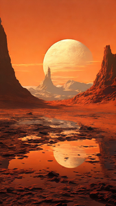 Impression sur toile suspendue carrée art déco avec peinture en aérosol de montagne extraterrestre ciel cramoisi silhouette planétaire - Product Image 5