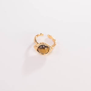 Gold-Plated Tiger Eye Stone Open <b>Ring</b> Irregular Texture <b>Statement</b> <b>Ring</b> Fashion Luxury Jewelry for Women - Product Image 6