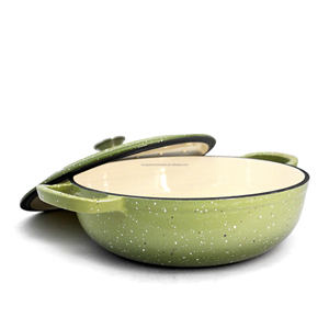 Cazuela de hierro fundido esmaltado verde poco profundo de <span class=keywords><strong>4Qt</strong></span> para Navidad - Product Image 4