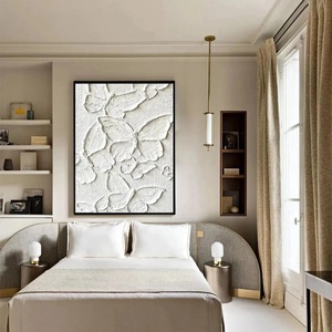 Peinture à l'huile de papillons blancs texturés peints à la main, art mural 3D en impasto, art sur toile, art abstrait moderne, décoration pour la maison et l'hôtel - Product Image 3