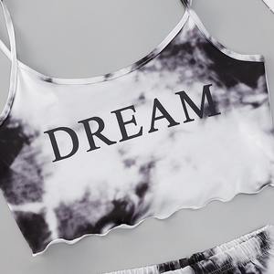 Impreso <span class=keywords><strong>de</strong></span> manga corta <span class=keywords><strong>Top</strong></span> Tie-dye Shorts <span class=keywords><strong>House</strong></span> Suit Cute Girl's Night Dress Pijamas suaves - Product Image 4