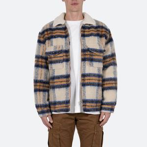 Veste en flanelle pour homme de haute qualité en laine à carreaux et mohair avec fermeture éclair - Product Image 1