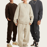 Grosir 345gram bulu Unisex Crewneck Pullover kosong Drop bahu kaus dan celana olahraga 2 buah Set logo kustom penuh