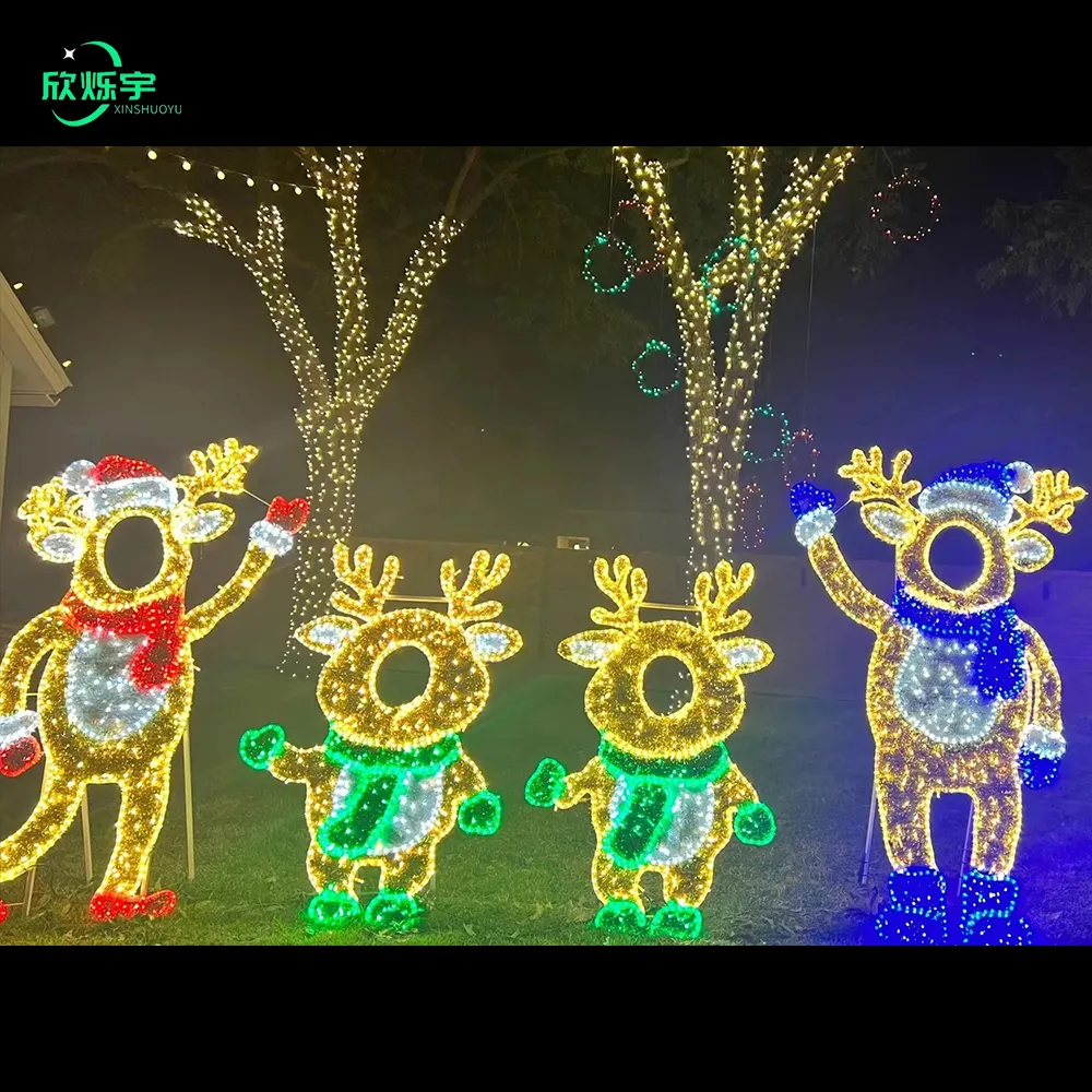 Luz LED para decoração de Natal ao ar livre com tema de Papai Noel e veados