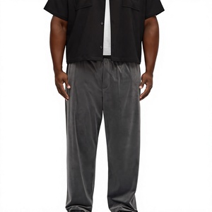 Men's Gray Wide Leg Pants Elastic Waist Casual Summer Polyester <b>Trousers</b> <b>With</b> Side <b>Pockets</b> - Product Image 1