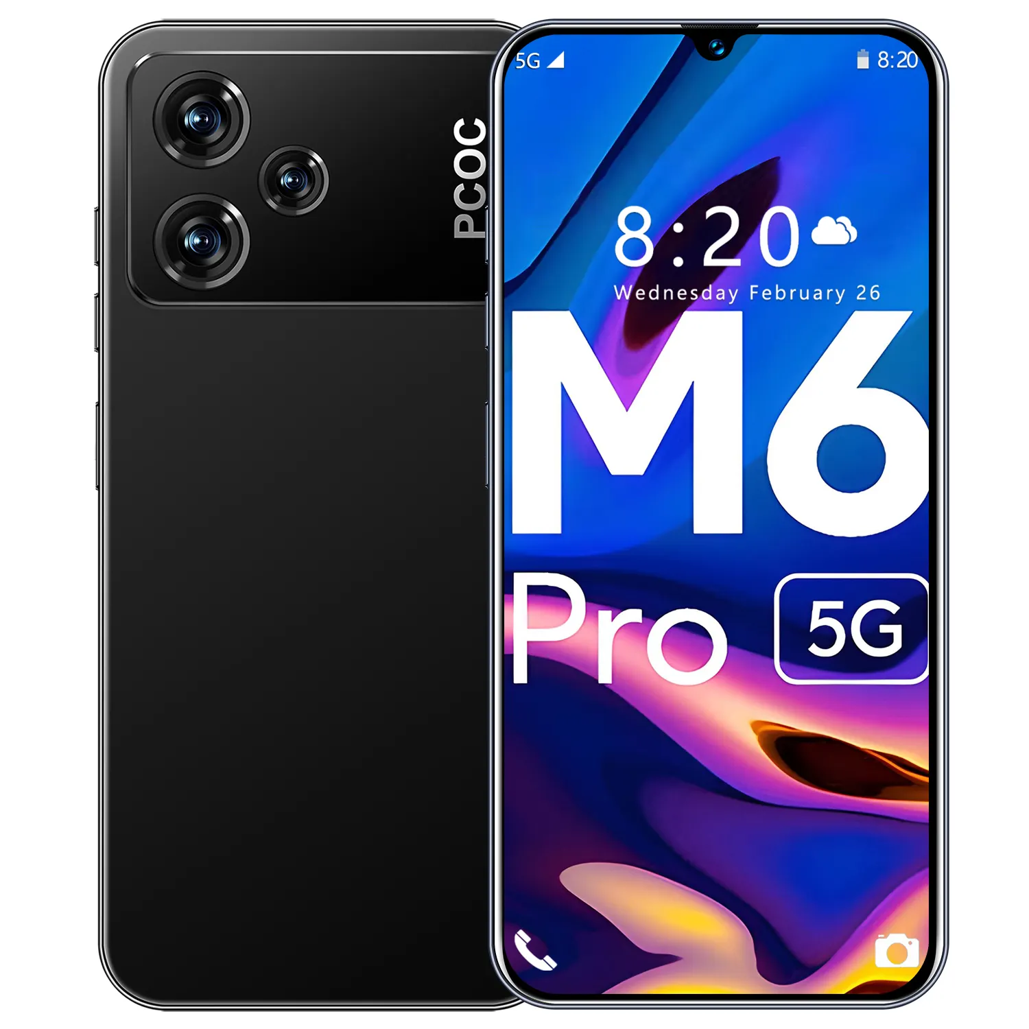 M6 Pro 6.53 HD Screen phone 3GB+64GB Android Smartphone Quad Core 4G LET Face ID Version Mobile phone