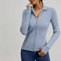 Veste de yoga zippée pour femme en gros – 82,5 % polyester, 17,5 % élasthanne, anti-humidité, respirante, couleur unie, manches longues, ajustée