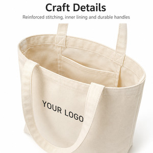 Custom Logo Durable Canvas Tote <b>Bag</b> Reusable Shopping <b>Bag</b> With Reinforced Handles Inner Lining Multiple <b>Sizes</b> And Colors - Product Image 2