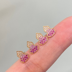 อาซูโอ 18K ทองคำแท้สีเหลืองธรรมชาติ ประดับด้วยพลอยสีชมพูและเพชร ต่างหูทรงน้ำเต้าขนาดเล็ก ของขวัญสำหรับเด็กผู้หญิงและเด็กๆ ในงานวันเกิด - Product Image 3
