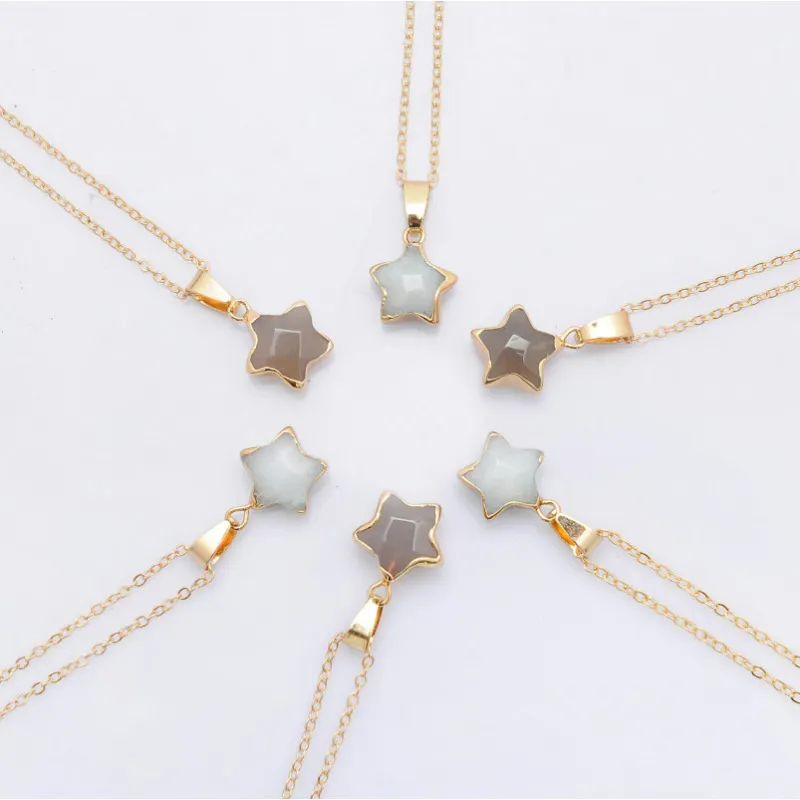 Fashion Gold Plated Agate Pendant Star Necklace Ladies Stainless Steel Healing Crystal Natural Stone Necklace For Women Jewelry