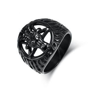 European American Style Retro Satan Goat <b>Titanium</b> Steel <b>Ring</b> Men's Animal Shape Jewelry Gift Black Steel Color - Product Image 5