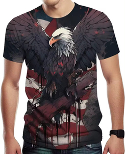 Camiseta con Cuello Redondo y Estampado de Águila Novedosa con Logotipo Personalizado, Camiseta con Estampado de Bandera Estadounidense <span class=keywords><strong>para</strong></span> <span class=keywords><strong>Hombre</strong></span>, Camiseta Informal de Manga Corta al por Mayor - Product Image 5