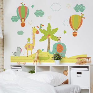 Autocollants muraux autocollants <span class=keywords><strong>en</strong></span> PVC avec animaux de dessin animé et ballons à air chaud, nuages <span class=keywords><strong>arc</strong></span>-<span class=keywords><strong>en</strong></span>-<span class=keywords><strong>ciel</strong></span>, papier peint pour <span class=keywords><strong>chambre</strong></span> d'enfant, salon - Product Image 6