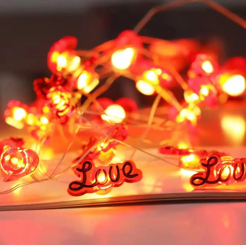 ไฟราวรูปหัวใจ LED ใช้แบตเตอรี่รูปหัวใจสำหรับเป็นของขวัญงานปาร์ตี้ของตกแต่งบ้าน