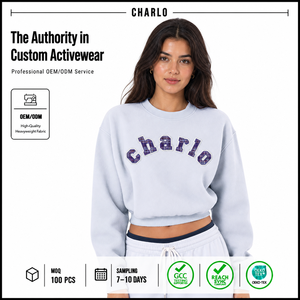 Sudadera Charlo de algodón y forro polar para mujer, cuello redondo, estilo universitario con apliques, peso pesado, para gimnasio y ropa urbana, venta al por mayor, OEM - Product Image 1