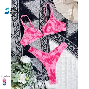 2022 Bikini Tie Dye 2 Potong Pakaian Renang Pakaian Pantai Pinggang Rendah Push Up Gadis Panas Muda Seksi Baju Renang Tie Dye Bikini