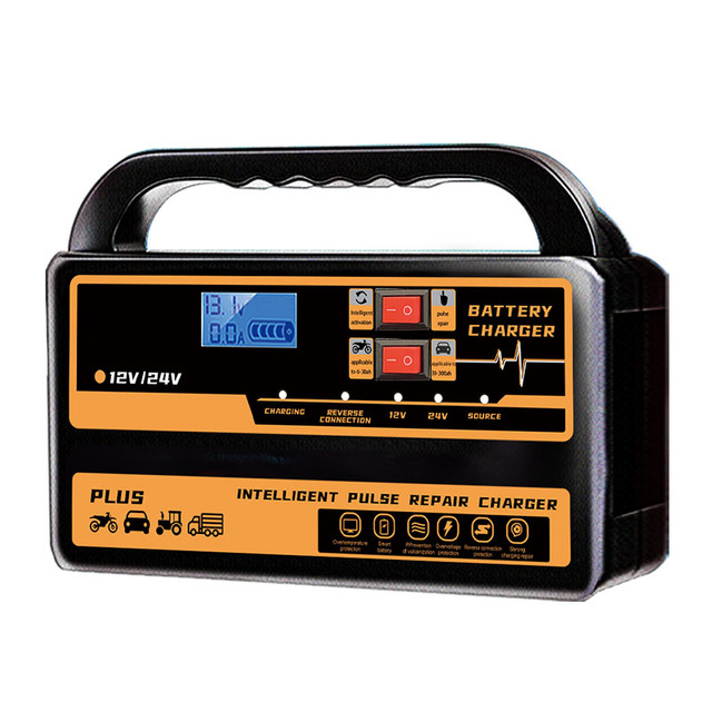 Intelligent Battery Charger 12V 24V Auto Pulse Repair for Car Truck SUV with LCD Display