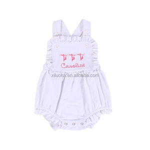 2024 Ingrosso Happy Luoka Body Senza Maniche in Cotone Bianco con Ricamo per Bambine 0-3 Mesi con Bottoni a Scatto - Product Image 1