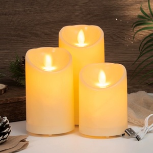 Lot de 5 bougies sans flamme à télécommande, rechargeables, à piles, à <span class=keywords><strong>longue</strong></span> durée de vie, en cire véritable, LED, USB, en forme de pilier - Product Image 2
