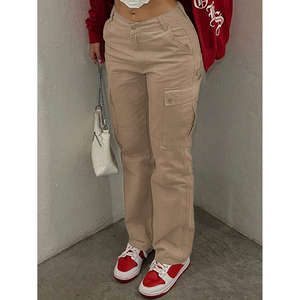 USA Ladies High Street <b>Cargo</b> <b>Pants</b> Multi-Pocket <b>Baggy</b> Straight Leg High Waist Solid Casual Style for Moms Free Shipping - Product Image 2