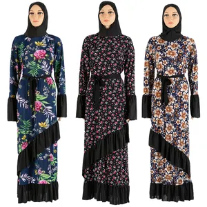गर्म बेच इस्लामी स्कार्फ के साथ हर रोज कपड़े मुद्रित मुस्लिम महिलाओं बागे Abaya Khimar Jilbab तुर्की मलेशियाई कपड़े
