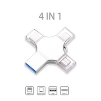 Unidad flash USB OTG multifunción 4 en 1 3,0 Compatible con ordenador Micro USB Lightning tipo C 2,0 memoria Pendrive disco USB