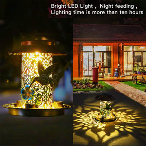 Tuindecoratie Lantaarn Licht Solar Vogelzaad Feeder Outdoor Opknoping Metalen Waterdichte Wilde Zonne-Energie Vogel <span class=keywords><strong>Feeders</strong></span> Met 3 Water Cup - Product Image 6