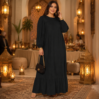 Robe longue plissée en polyester à manches bouffantes et ourlet volanté 2026 – 5 couleurs unies en stock – Élégante, décontractée, Abaya musulmane pour femme