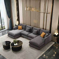 Collection de Canapés en Lin Contemporains Canapé Modulaire en U Meubles avec Housse Amovible Ensemble de Canapés Sectionnels