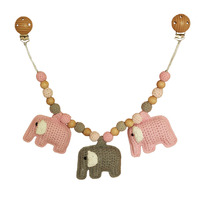 Anneau de dentition au crochet pour bébé, avec attaches tétine, en forme d'éléphant, fait à la main, style Montessori,