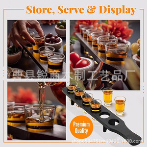 Bandeja de madera para bebidas con soporte para vasos de chupito, bandeja de servir cócteles de bambú para dispensar tequila y whisky. - Product Image 4