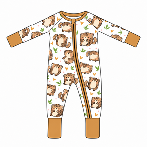 Toptan Özel Baskılı Klasik Leopar Desenli %95 Bambu Viskon %5 Spandeks Bebek Tulumu Çift Yönlü Fermuarlı Yenidoğan Bebek Pijaması - Product Image 1