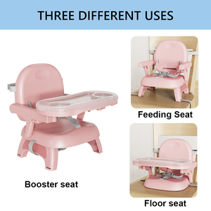 Seggiolino Rialzato Pieghevole per Neonati e Bambini con Vassoio Rimovibile e Cintura di Sicurezza, Rosa, per Campeggio e Viaggi, con Tettuccio Parasole - Product Image 2
